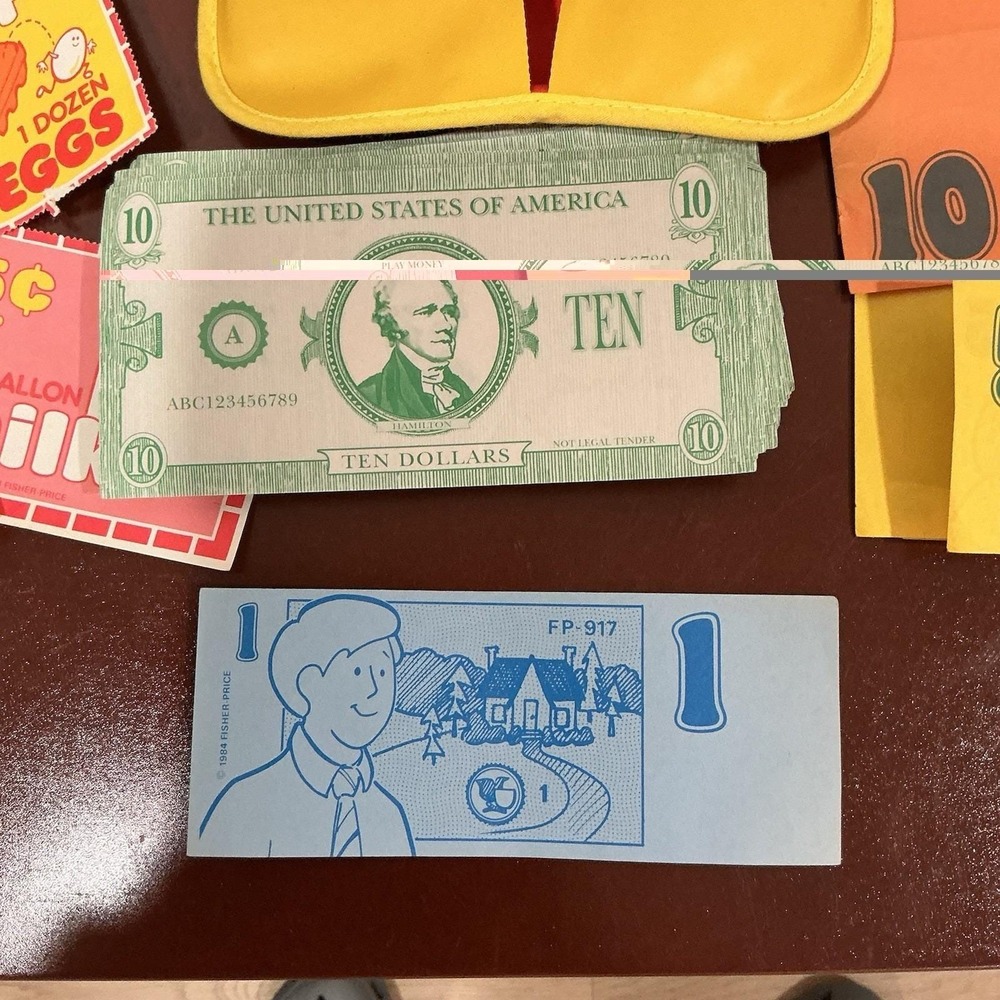 Vintage Fisher Price Little Helper Shopping Set Coins, Calculator, Wallet, Money - Picture 5 of 6